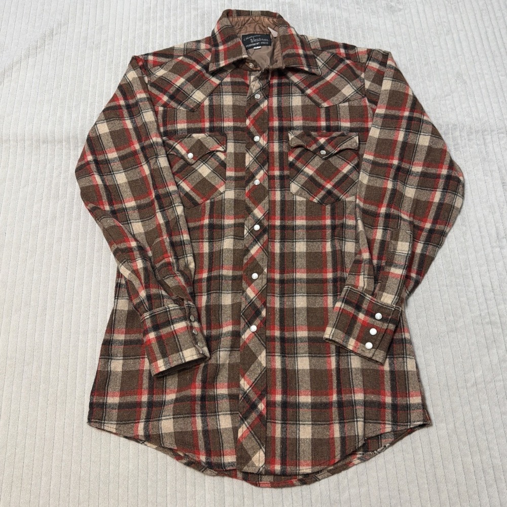 Vintage Champion Western Pearl Snap Shirt Permanent Press Plaid Men Size Medium